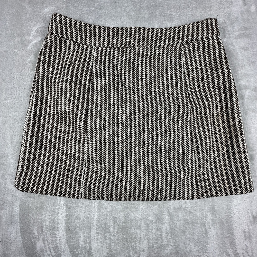 Camellia Mini Skirt Womens Size Large Striped Beige Brown Wool Blend Preppy Chic